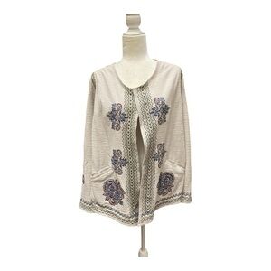 CJ Banks Womens Embroidered Modern Boho Open Cardigan Size X (14 W) Hippie Beach